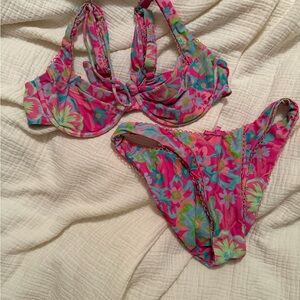 For Love And Lemons Pink Floral Bikini